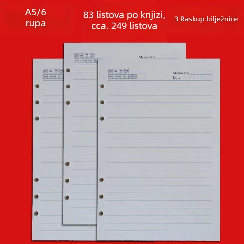 A5 unutarnje stranice sa 6 rupa — zamjenski jezgrom za bilježnice s listovima