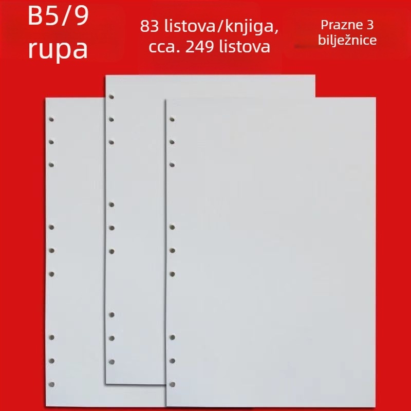 A5 unutarnje stranice sa 6 rupa — zamjenski jezgrom za bilježnice s listovima