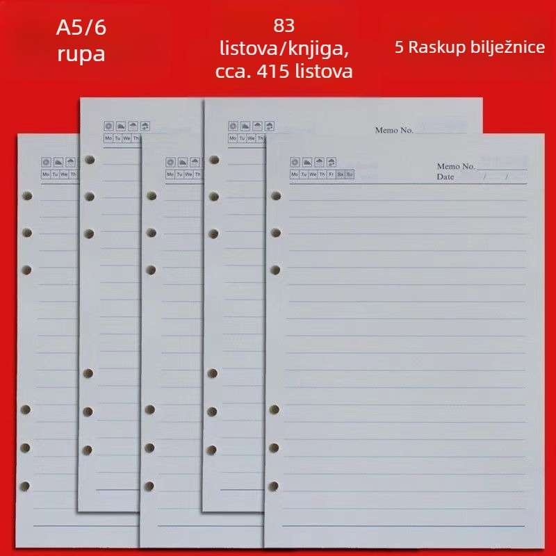 A5 unutarnje stranice sa 6 rupa — zamjenski jezgrom za bilježnice s listovima