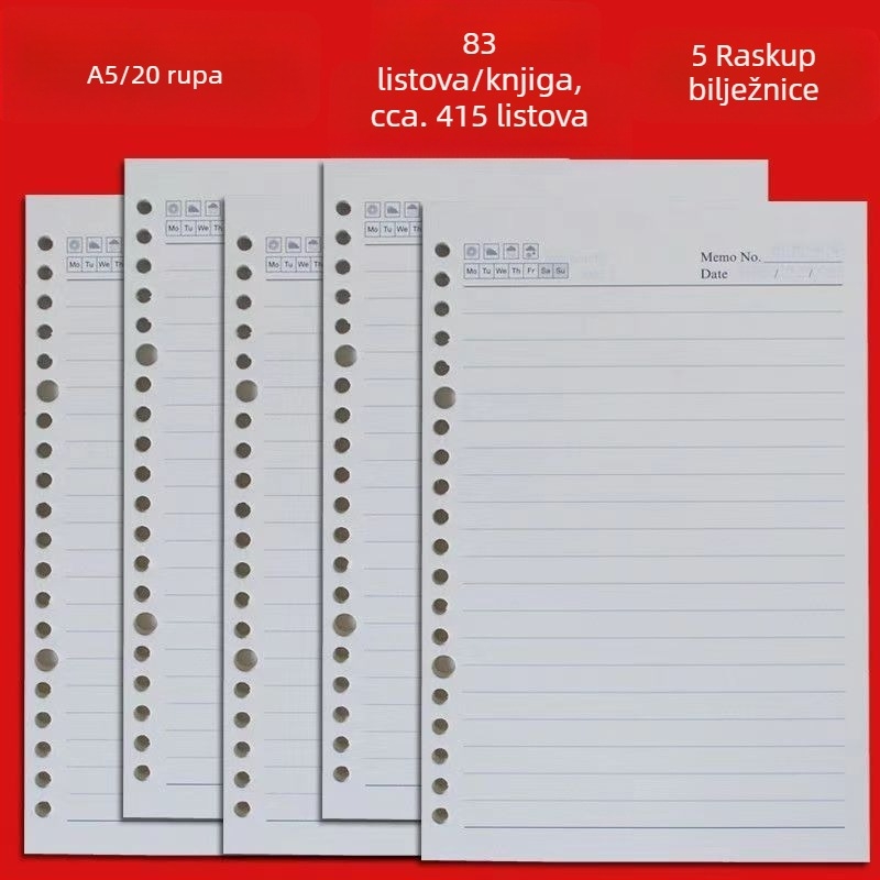 A5 unutarnje stranice sa 6 rupa — zamjenski jezgrom za bilježnice s listovima
