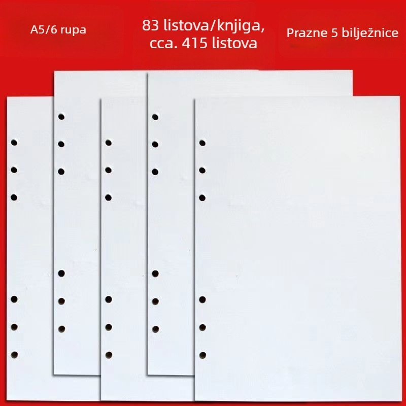 A5 unutarnje stranice sa 6 rupa — zamjenski jezgrom za bilježnice s listovima