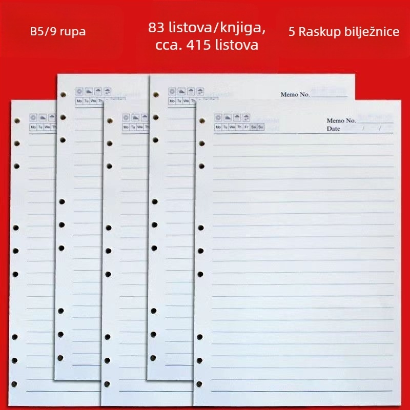 A5 unutarnje stranice sa 6 rupa — zamjenski jezgrom za bilježnice s listovima