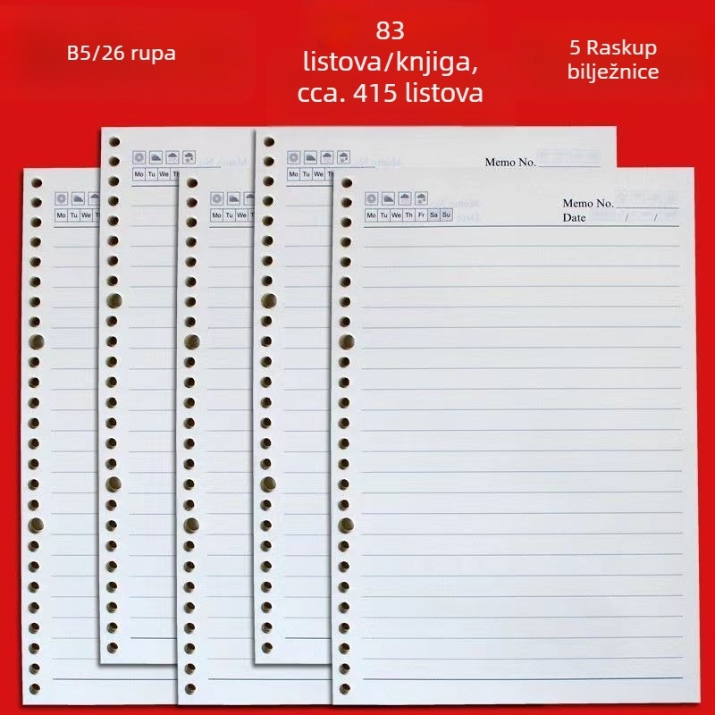 A5 unutarnje stranice sa 6 rupa — zamjenski jezgrom za bilježnice s listovima