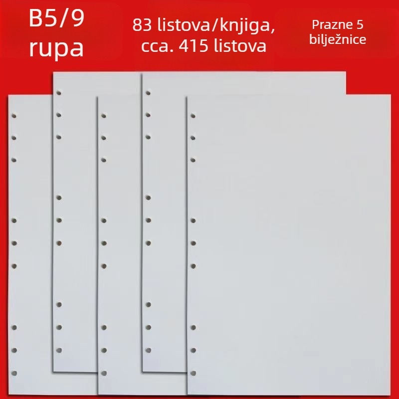 A5 unutarnje stranice sa 6 rupa — zamjenski jezgrom za bilježnice s listovima