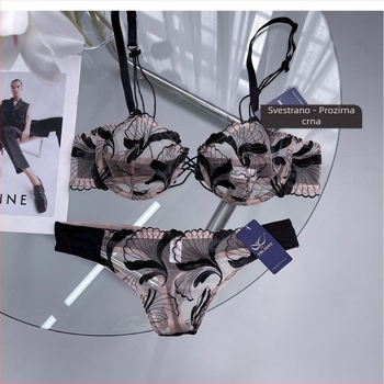 Set grudnjaka s ultra-tankim oblikovanim košaricama, prozračni najlonski materijal, glavni materijal 70–80%, fiksne dvostruke naramenice, stražnje dvostruko kopčanje.