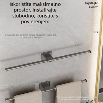 Držač za ručnike bez bušenja, od Space aluminija, zidni, s jednom šipkom, završna obloga od spreja plastike, nosivost 15 kg, moderan minimalistički dizajn