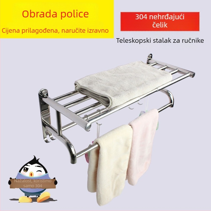 Teleskopski držač ručnika od nehrđajućeg čelika, ogledni završni sloj, nosivost 20 kg, dvostruka konstrukcija, za vješanje ručnika