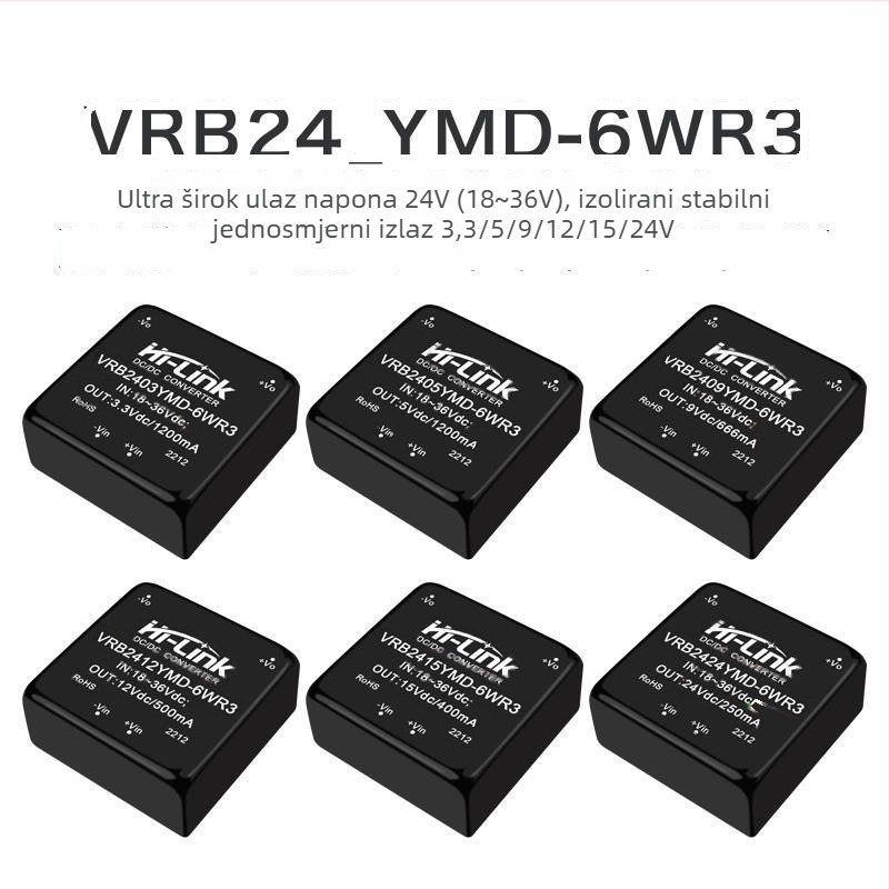 VRB2403/05/09/12/15/24YMD-6WR3 izolirani napajajući modul s stabilizacijom DC napona i zaštitom od kratkog spoja