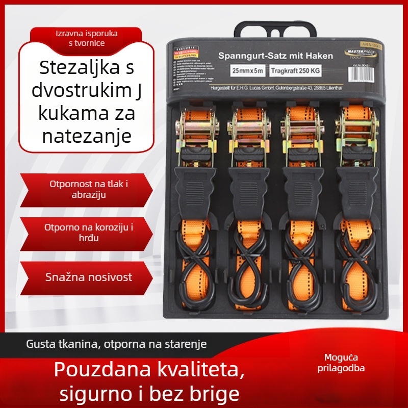4-dijelni set remena za pričvršćivanje s mehanizmom ratchet, nosivost 800 kg, Marka: Tensioner