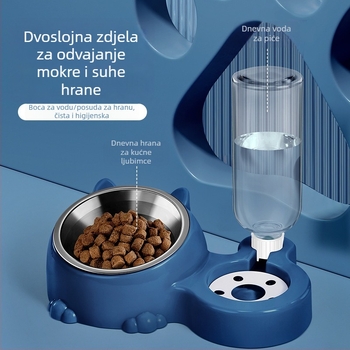 Automatski dispenzer za vodu za mačke s integriranim posudom za hranu od nehrđajućeg čelika (nehrđajući čelik; domaći proizvod; za mačke)