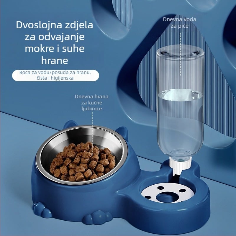 Automatski dispenzer za vodu za mačke s integriranim posudom za hranu od nehrđajućeg čelika (nehrđajući čelik; domaći proizvod; za mačke)