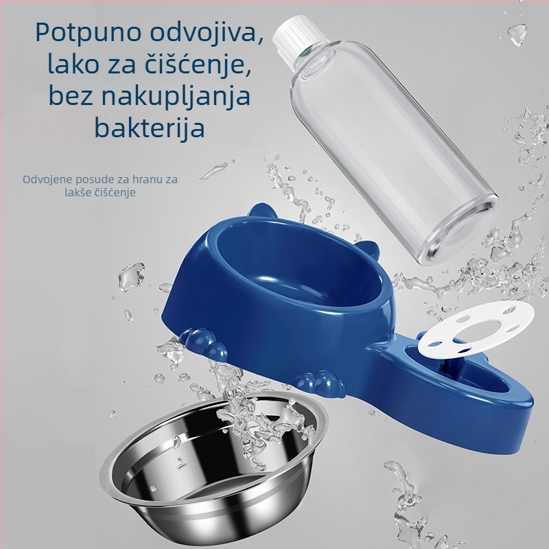 Automatski dispenzer za vodu za mačke s integriranim posudom za hranu od nehrđajućeg čelika (nehrđajući čelik; domaći proizvod; za mačke)