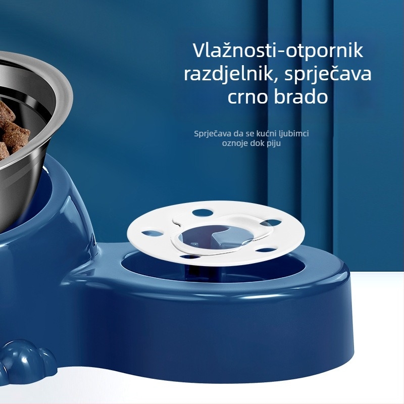 Automatski dispenzer za vodu za mačke s integriranim posudom za hranu od nehrđajućeg čelika (nehrđajući čelik; domaći proizvod; za mačke)