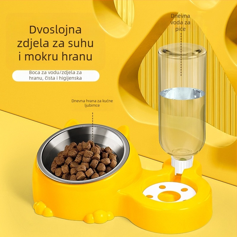 Automatski dispenzer za vodu za mačke s integriranim posudom za hranu od nehrđajućeg čelika (nehrđajući čelik; domaći proizvod; za mačke)