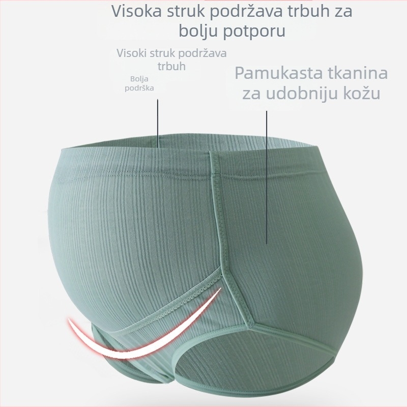 Donje rublje za trudnice s visokim strukom, podesivo, podrška za trbuh, antibakterijska pamuk tkanina.