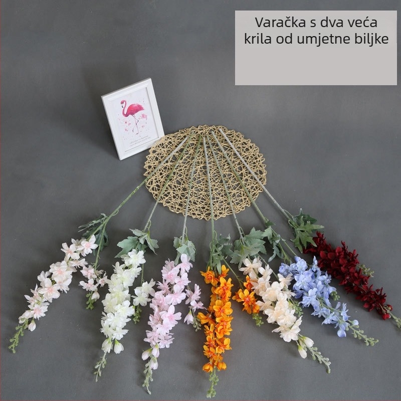Umjetna cvjetna aranžman Delphinium u vazi, platneni materijal, dekoracija svadbene dvorane