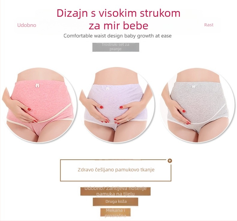Trudničko donje rublje s visokim strukom i podesivim dijelom trbuha, glavni materijal 95% pamuk, podstava 100% pamuk