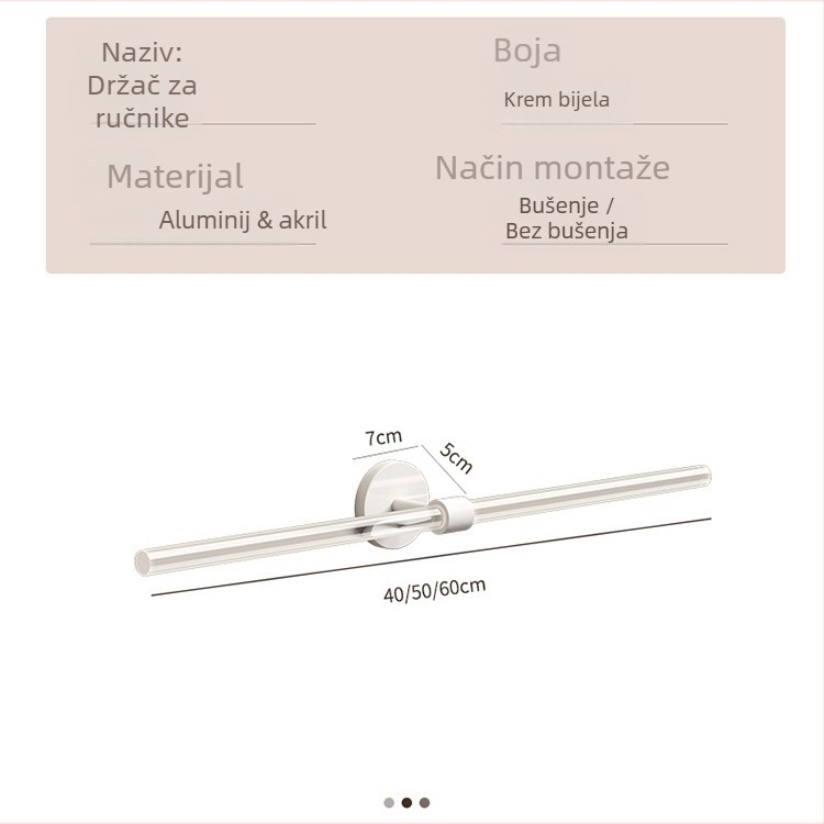 Akrilni stalak za ručnike, bez bušenja, nosivost 20 kg, jednoslojni, japanski stil kupaonice
