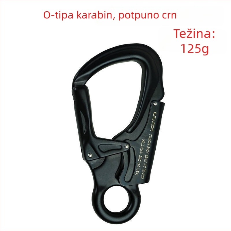 Sigurnosni kuka za penjanje – aluminijska legura, tip D, opterećenje 35 kN, mali očni karabiner, uređaj za zaključavanje užeta
