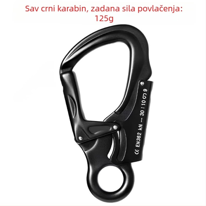 Sigurnosni kuka za penjanje – aluminijska legura, tip D, opterećenje 35 kN, mali očni karabiner, uređaj za zaključavanje užeta