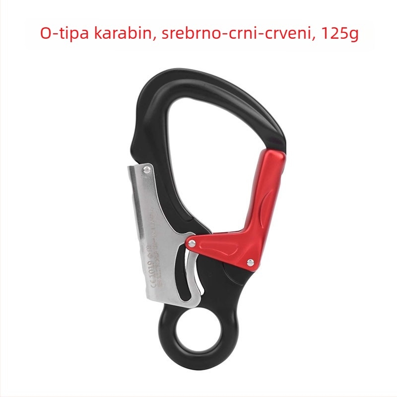 Sigurnosni kuka za penjanje – aluminijska legura, tip D, opterećenje 35 kN, mali očni karabiner, uređaj za zaključavanje užeta