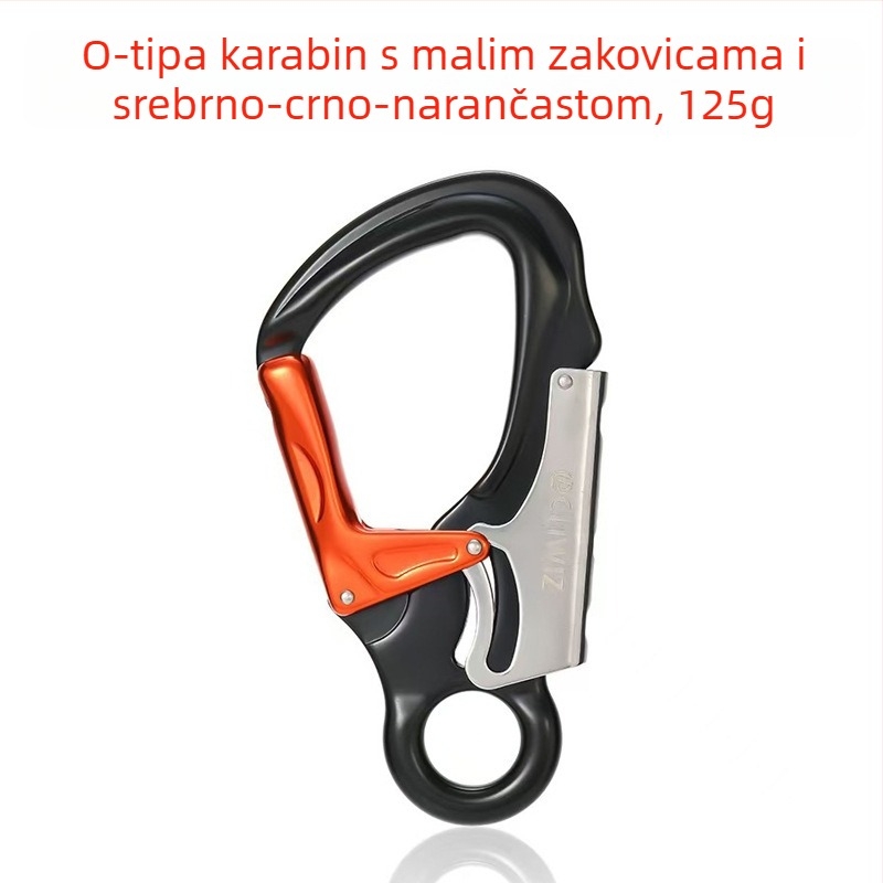 Sigurnosni kuka za penjanje – aluminijska legura, tip D, opterećenje 35 kN, mali očni karabiner, uređaj za zaključavanje užeta