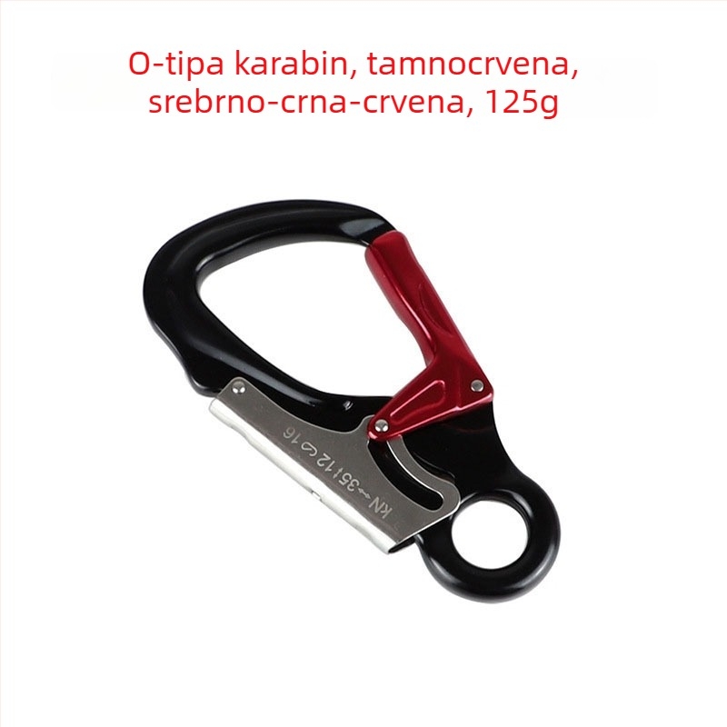 Sigurnosni kuka za penjanje – aluminijska legura, tip D, opterećenje 35 kN, mali očni karabiner, uređaj za zaključavanje užeta