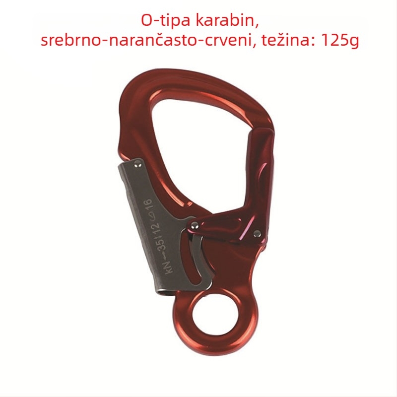 Sigurnosni kuka za penjanje – aluminijska legura, tip D, opterećenje 35 kN, mali očni karabiner, uređaj za zaključavanje užeta