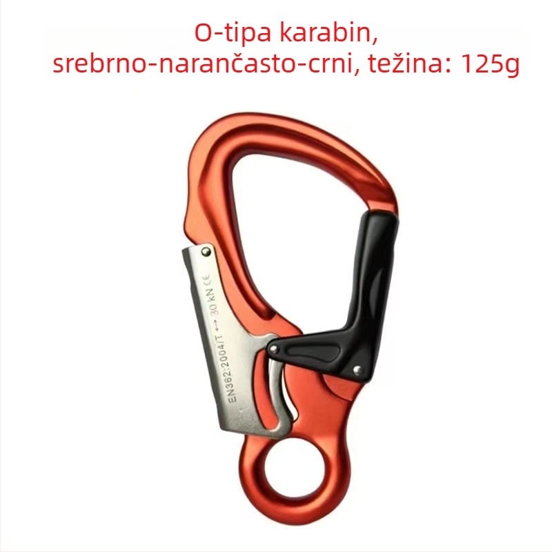 Sigurnosni kuka za penjanje – aluminijska legura, tip D, opterećenje 35 kN, mali očni karabiner, uređaj za zaključavanje užeta