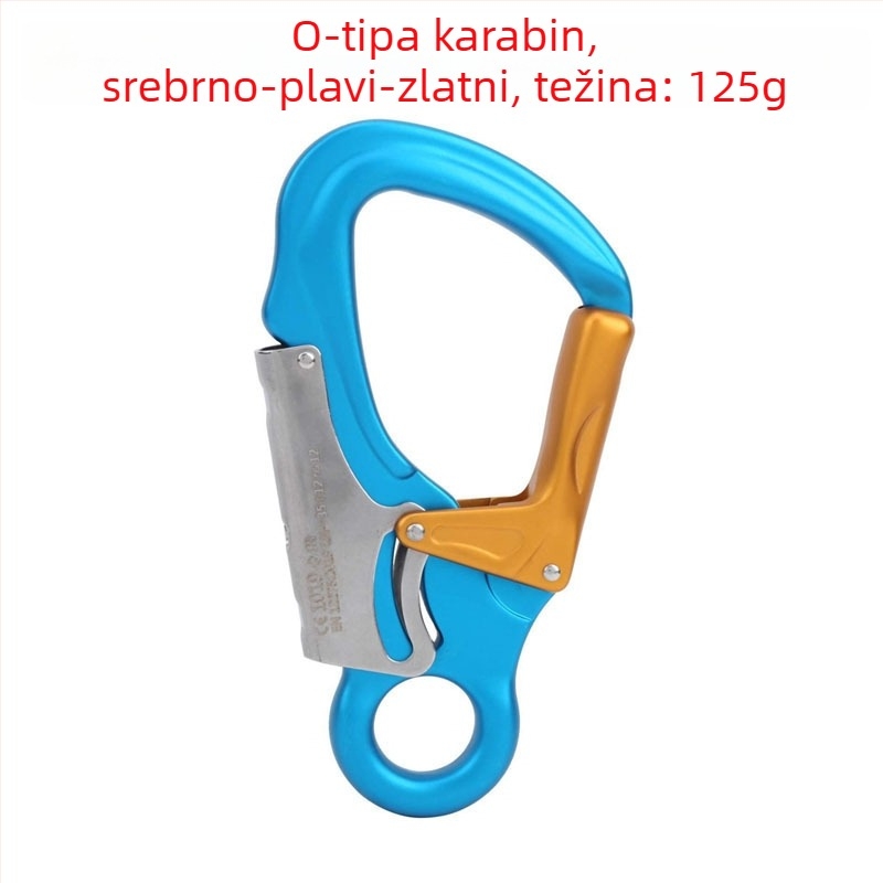 Sigurnosni kuka za penjanje – aluminijska legura, tip D, opterećenje 35 kN, mali očni karabiner, uređaj za zaključavanje užeta