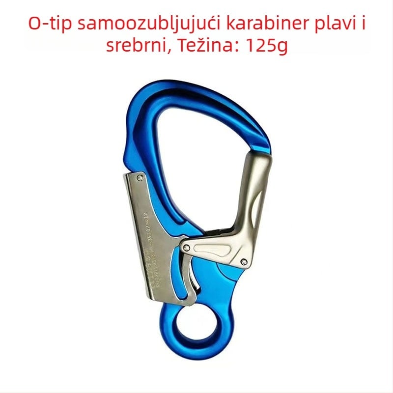 Sigurnosni kuka za penjanje – aluminijska legura, tip D, opterećenje 35 kN, mali očni karabiner, uređaj za zaključavanje užeta