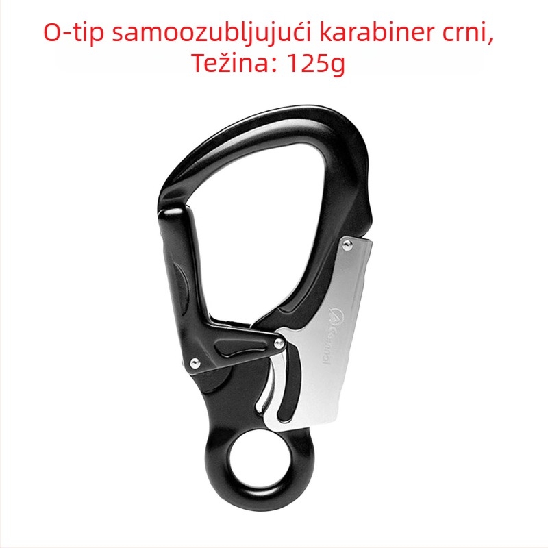 Sigurnosni kuka za penjanje – aluminijska legura, tip D, opterećenje 35 kN, mali očni karabiner, uređaj za zaključavanje užeta