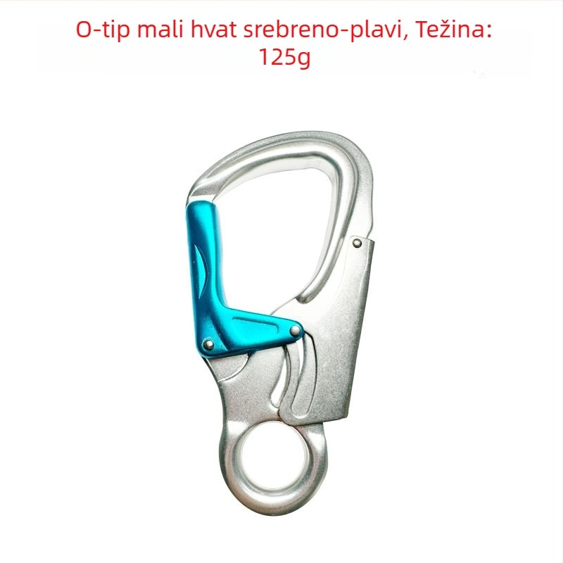 Sigurnosni kuka za penjanje – aluminijska legura, tip D, opterećenje 35 kN, mali očni karabiner, uređaj za zaključavanje užeta