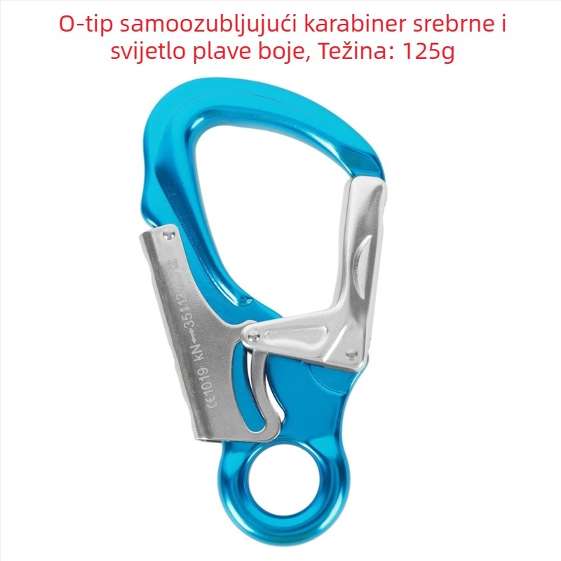 Sigurnosni kuka za penjanje – aluminijska legura, tip D, opterećenje 35 kN, mali očni karabiner, uređaj za zaključavanje užeta