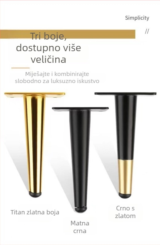 Željezne podesive konusne noge namještaja – konusnog oblika, model 01, marka Yalai Flight Star; pogodne za stolove, noćne ormariće, kauče, ormariće, šank stolove i radne stolove; moderan minimalistički stil, kovano željezo.