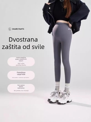 Trudničke hlače 3/4 s iznimno debelim fleece podstavom, visoki struk, podrška za trbuh, najlon/spandeks mješavina 70-80% najlon, do 30% spandex