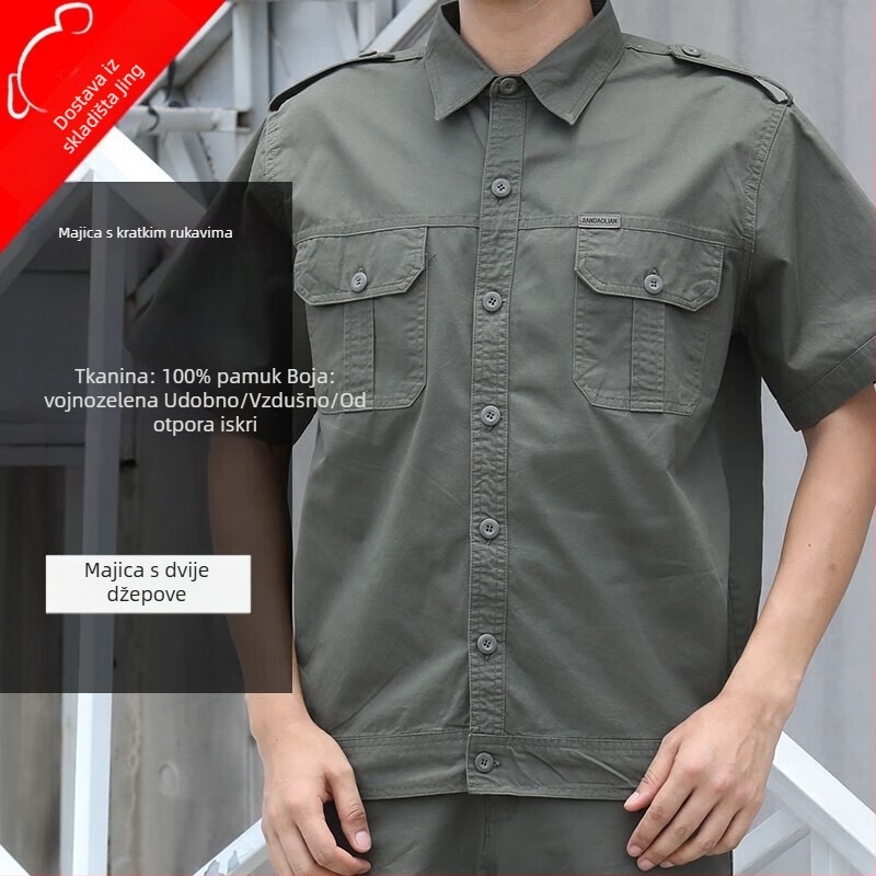 Muška ljetna radna jakna za zavarivanje — prašno-otpornost i otpornost na habanje, kamuflažni uzorak; glavni materijal 100% pamuk; fin poliester-pamuk plat; podstava Dyka