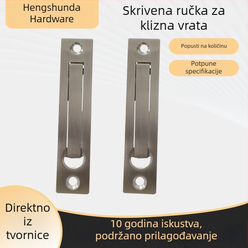 Nerđajući čelična skrovita ručka za klizna vrata i ladice (tatami) – ugrađena, s oprugom