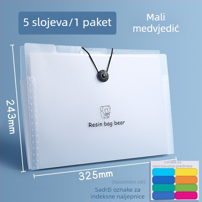 A4 akordeonska mapa za dokumente, plastična, 5 pretinaca