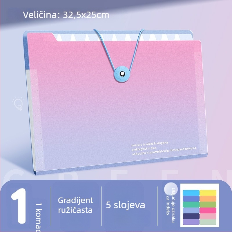 A4 akordeonska mapa za dokumente, plastična, 5 pretinaca