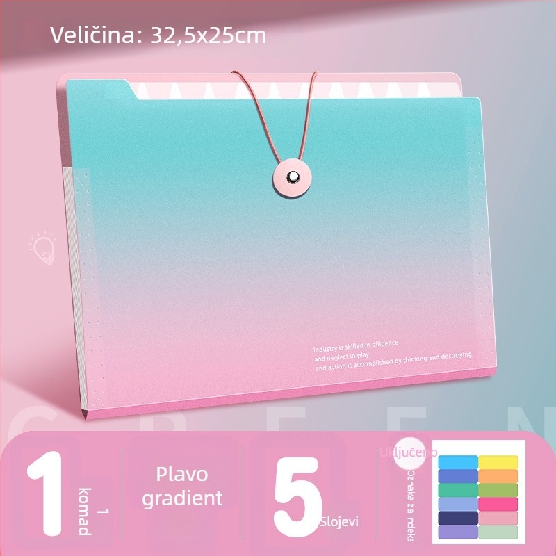 A4 akordeonska mapa za dokumente, plastična, 5 pretinaca
