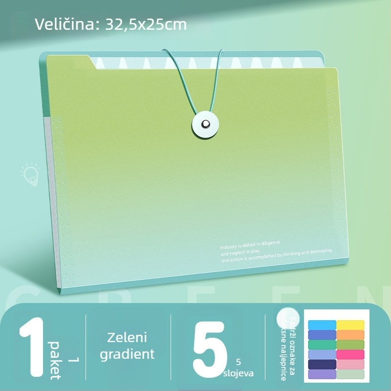 A4 akordeonska mapa za dokumente, plastična, 5 pretinaca