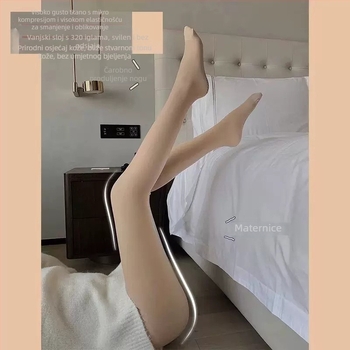 Trudničke najlon čarape s podrškom trbuha, nylon-spandeks smjesa, 80-90% najlona, pune duljine, srednje debljine, visoka elastičnost