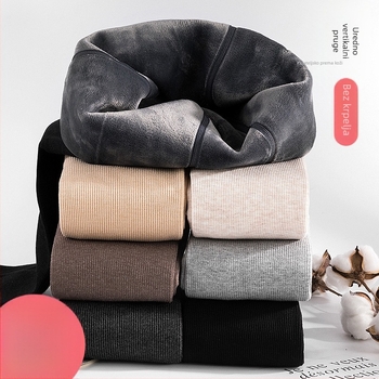 Trudničke tajice s flisom za podršku trbuha, tople i elastične, s nogavicama za zimu, 80–90% pamuka i <30% spandeksa.