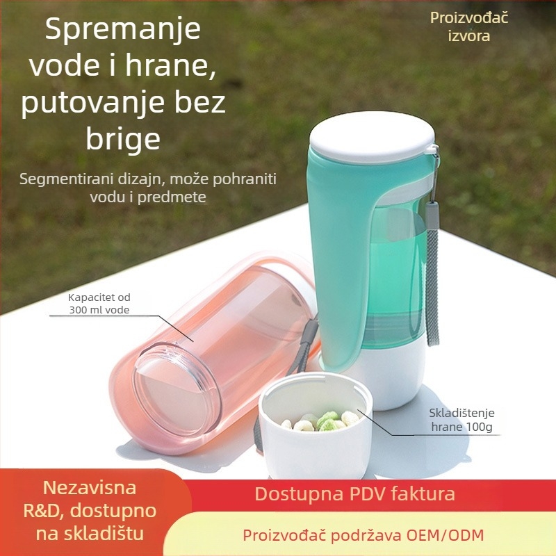 Prijenosna čaša za vodu za pse — višefunkcijski dispenzer vode za kućne ljubimce; materijal PP/PC/silikon; marka Leyoupai; šifra proizvoda Pet tumbler; pakiranje 40 kom
