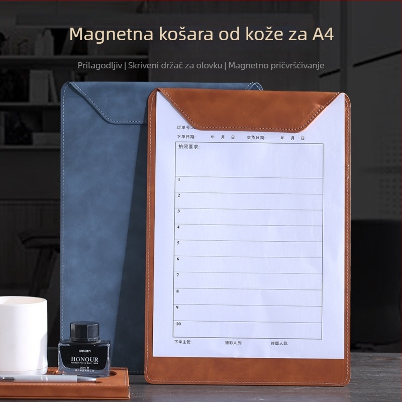 Kožna ploča za pisanje s jednostrukim stegom, kompatibilna s A4/A5, 4 mm ploča, logotip uključen, mogućnost prilagodbe