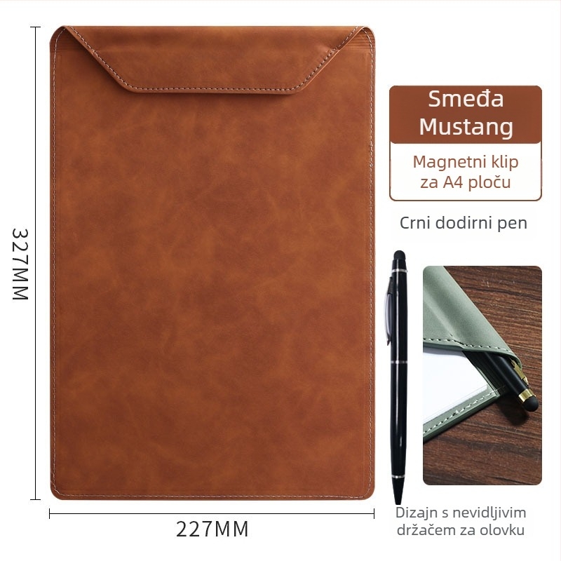 Kožna ploča za pisanje s jednostrukim stegom, kompatibilna s A4/A5, 4 mm ploča, logotip uključen, mogućnost prilagodbe
