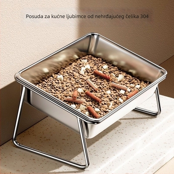 Posuda od nehrđajućeg čelika za kućne ljubimce s podignutim držačem za piće i zaštitom vrata za pse i mačke