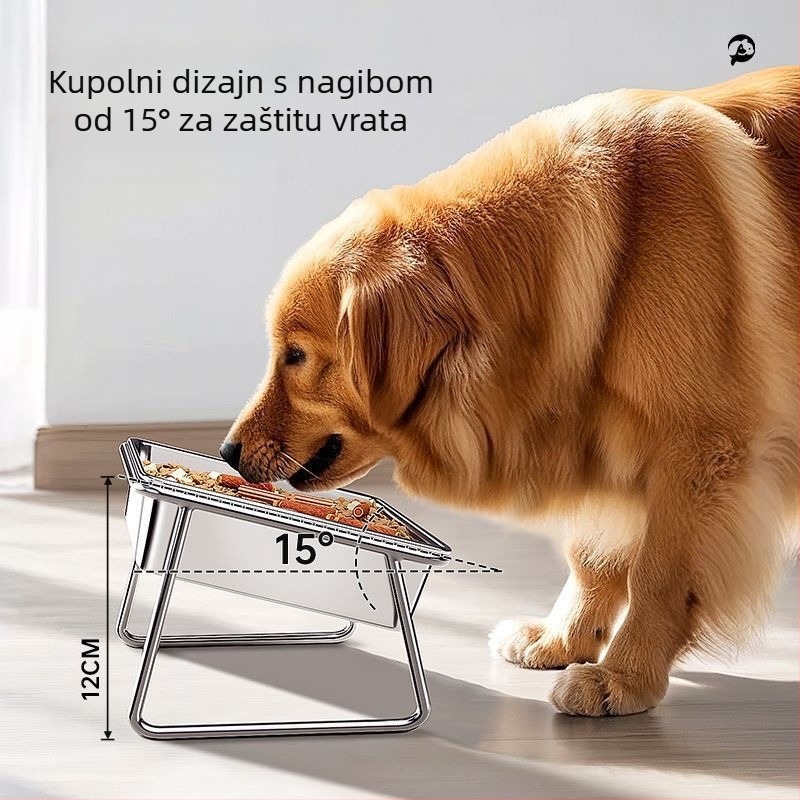 Posuda od nehrđajućeg čelika za kućne ljubimce s podignutim držačem za piće i zaštitom vrata za pse i mačke