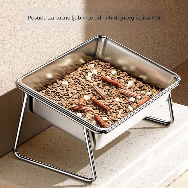 Posuda od nehrđajućeg čelika za kućne ljubimce s podignutim držačem za piće i zaštitom vrata za pse i mačke